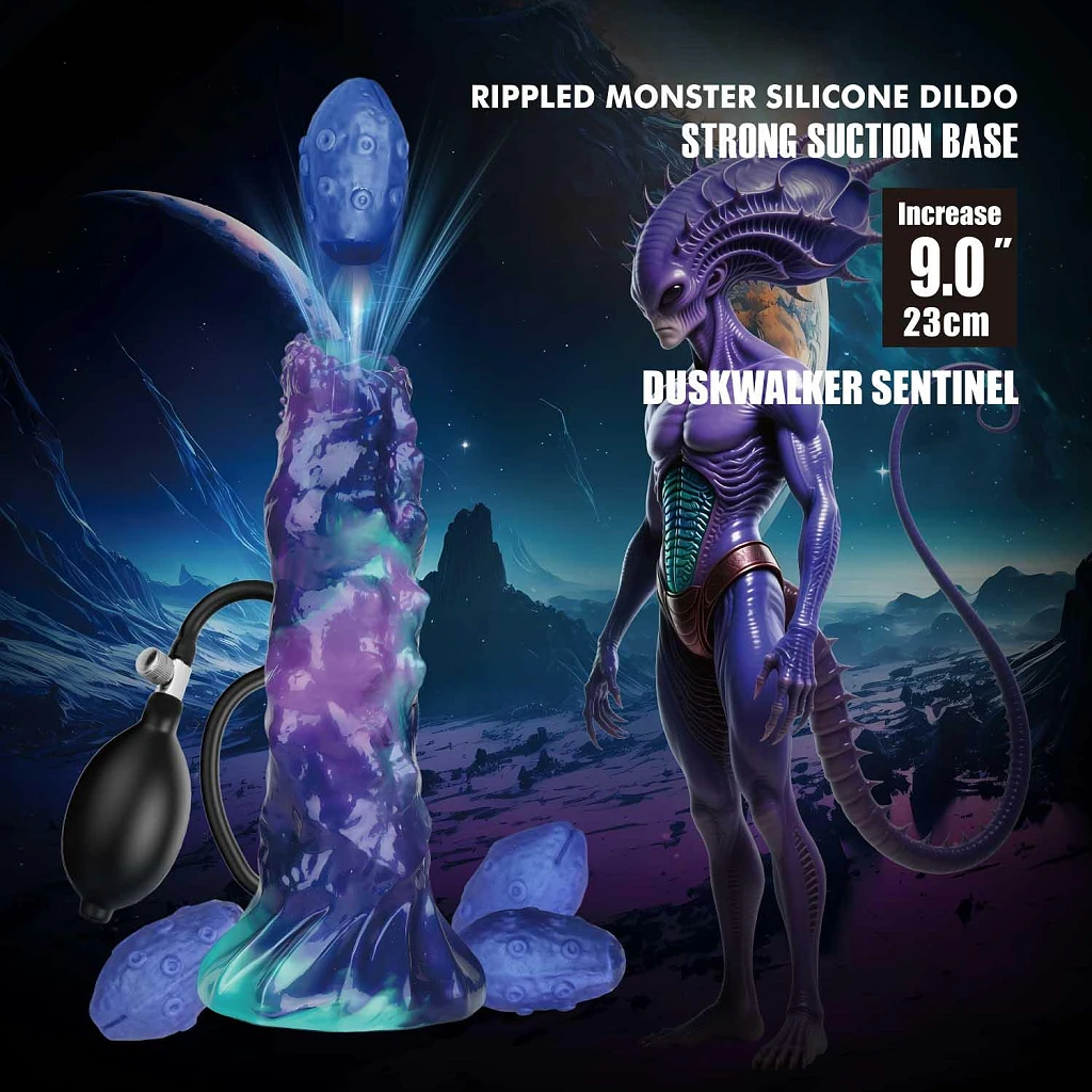 Dildo DuskWalker Sentinel – 23 cm, pofalowane, z pompką — zdjęcie 2