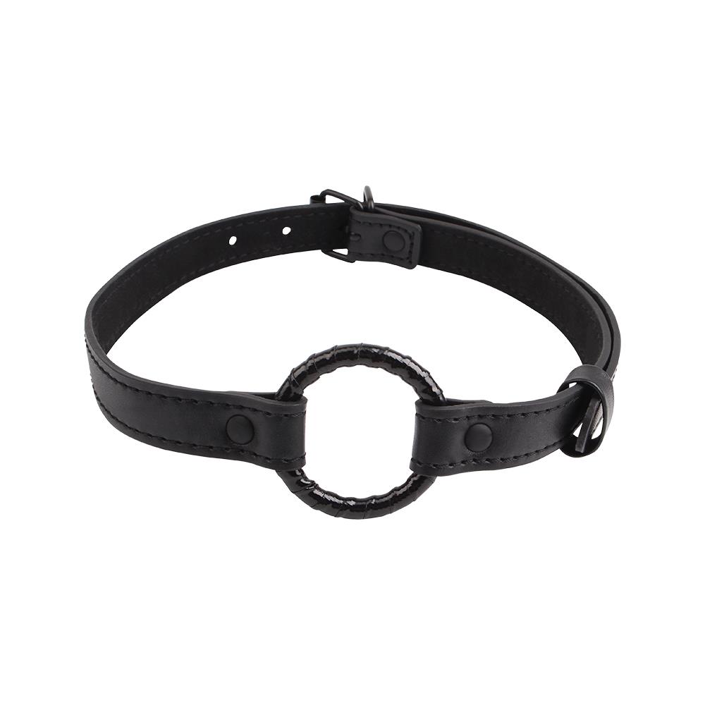 Knebel z metalowym O-ringiem – czarny, pasek PU — zdjęcie 2