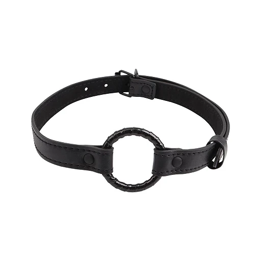 Knebel z metalowym O-ringiem – czarny, pasek PU — zdjęcie 2