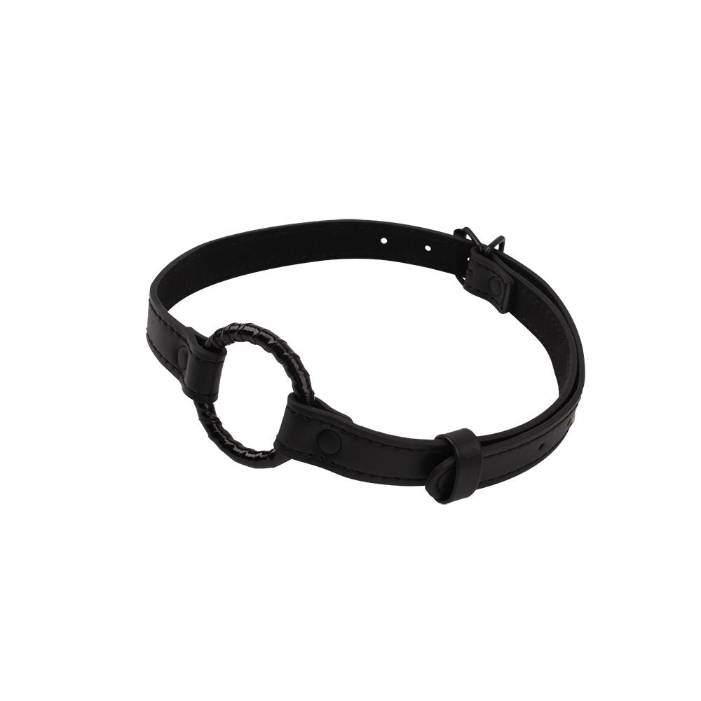 Knebel z metalowym O-ringiem – czarny, pasek PU — zdjęcie 3