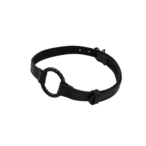 Knebel z metalowym O-ringiem – czarny, pasek PU — zdjęcie 3