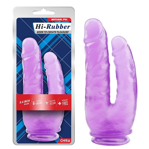 Podwójne dildo 9.4 – fioletowe, elastyczne PVC, przyssawka — zdjęcie 4