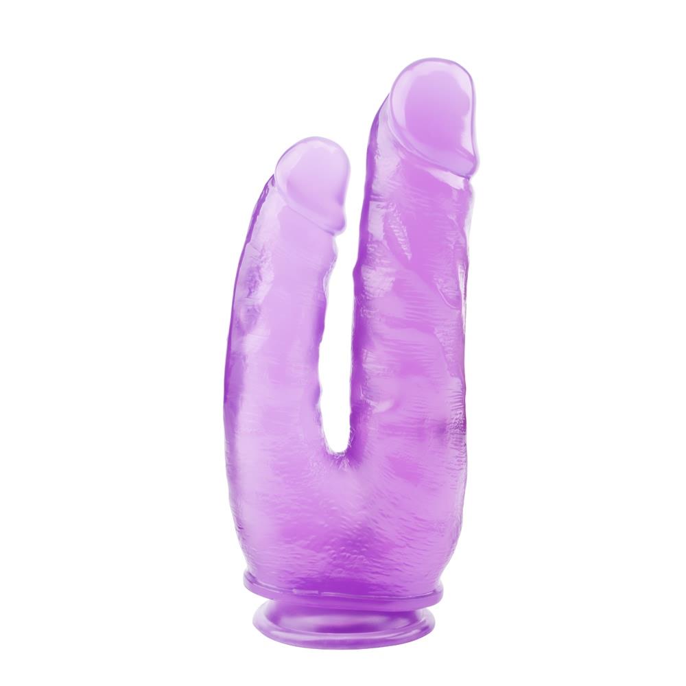 Podwójne dildo 9.4 – fioletowe, elastyczne PVC, przyssawka — zdjęcie 1