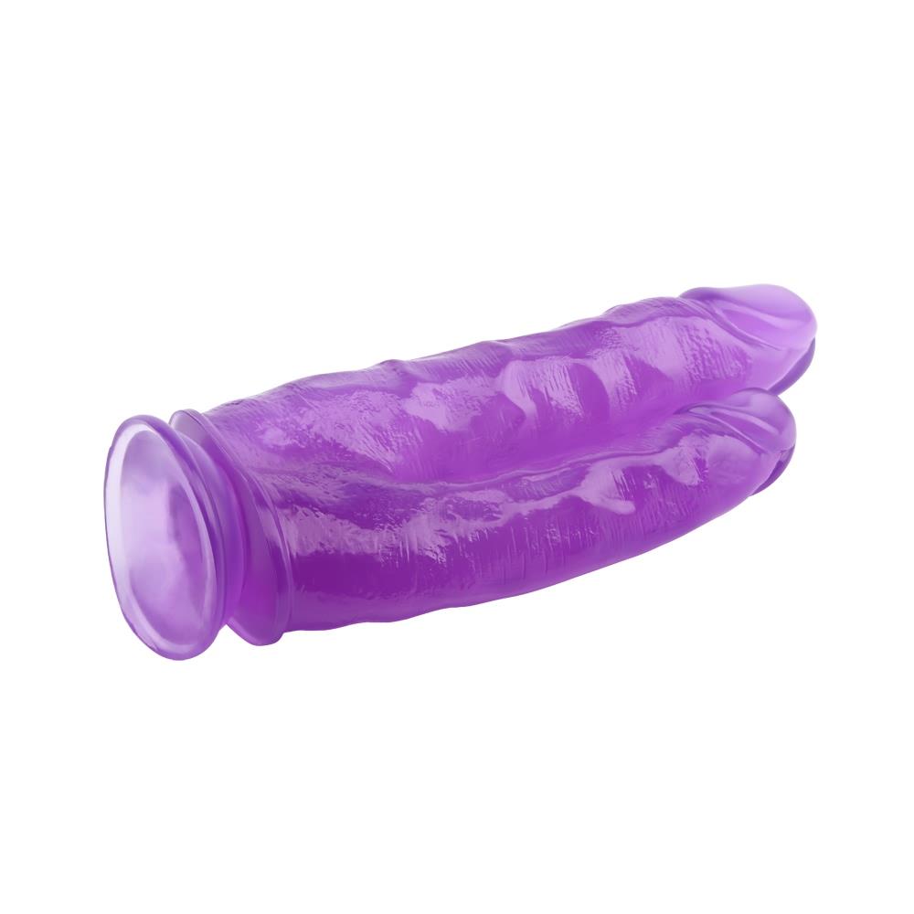 Podwójne dildo 9.4 – fioletowe, elastyczne PVC, przyssawka — zdjęcie 2