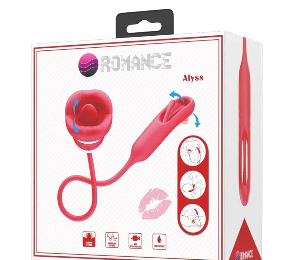 Stymulator łechtaczki Alyss – róża z podwójną końcówką — zdjęcie 4