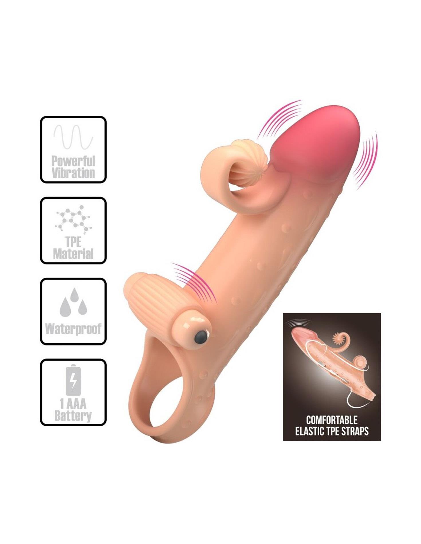 Nakładka wydłużająca na penisa z wibracją – TPE, 20 cm — zdjęcie 4