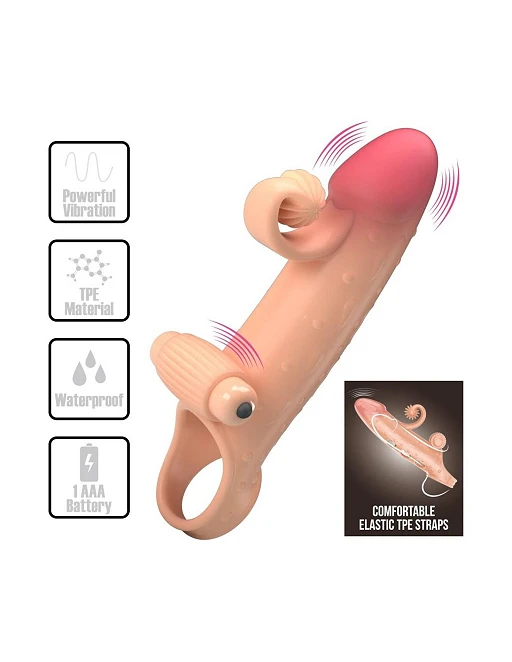 Nakładka wydłużająca na penisa z wibracją – TPE, 20 cm — zdjęcie 4