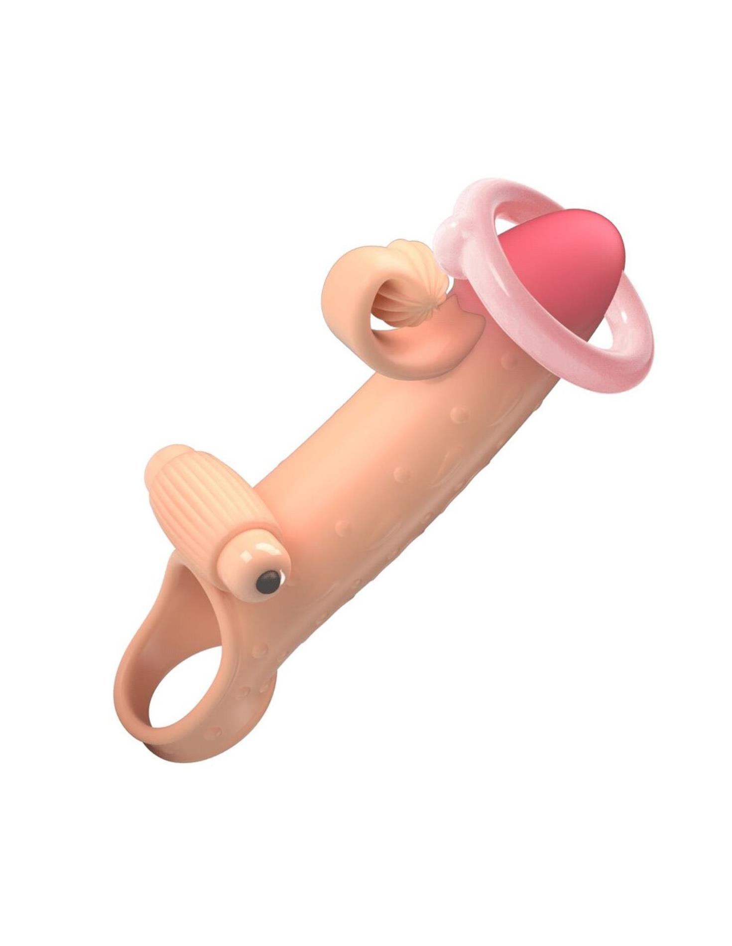 Nakładka wydłużająca na penisa z wibracją – TPE, 20 cm — zdjęcie 3