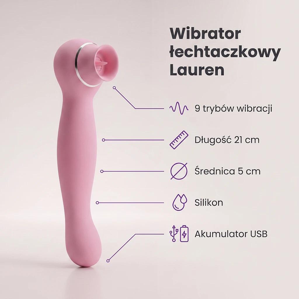 Wibrator łechtaczkowy Lauren USB – 9 trybów, silikon