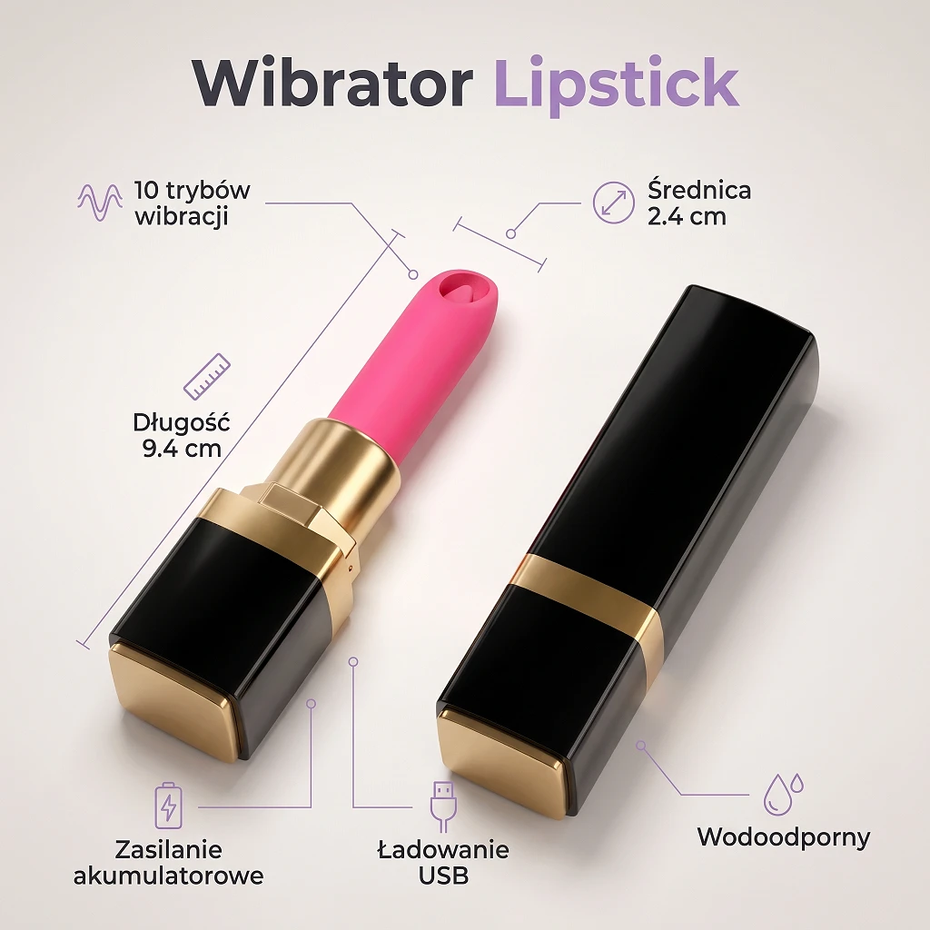 Wibrator w kształcie szminki Lipstick – 10 programów, USB